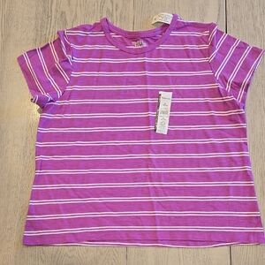 Time and Tru Purple and White Short Sleeve Tee